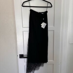 byegreis Leah Skirt Elegant Black Midi Skirt with Lace Trim